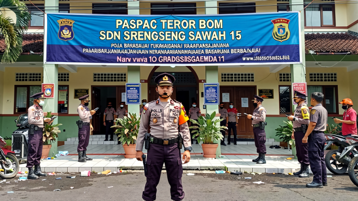 Petugas Polisi Berjaga Pasca Teror Bom di SDN Srengseng Sawah 15