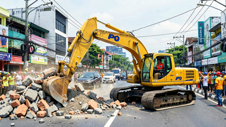 JPO Tertabrak Ekskavator di Jalan Kapten Tendean